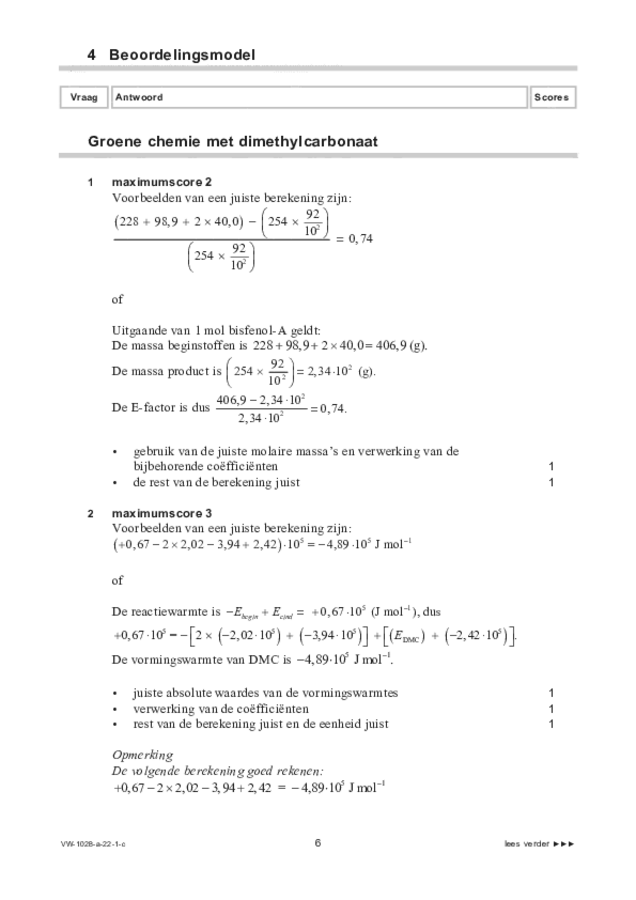 Correctievoorschrift examen VWO scheikunde 2022, tijdvak 1. Pagina 6