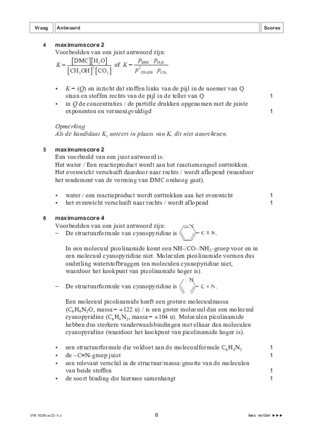 Correctievoorschrift examen VWO scheikunde 2022, tijdvak 1. Pagina 8