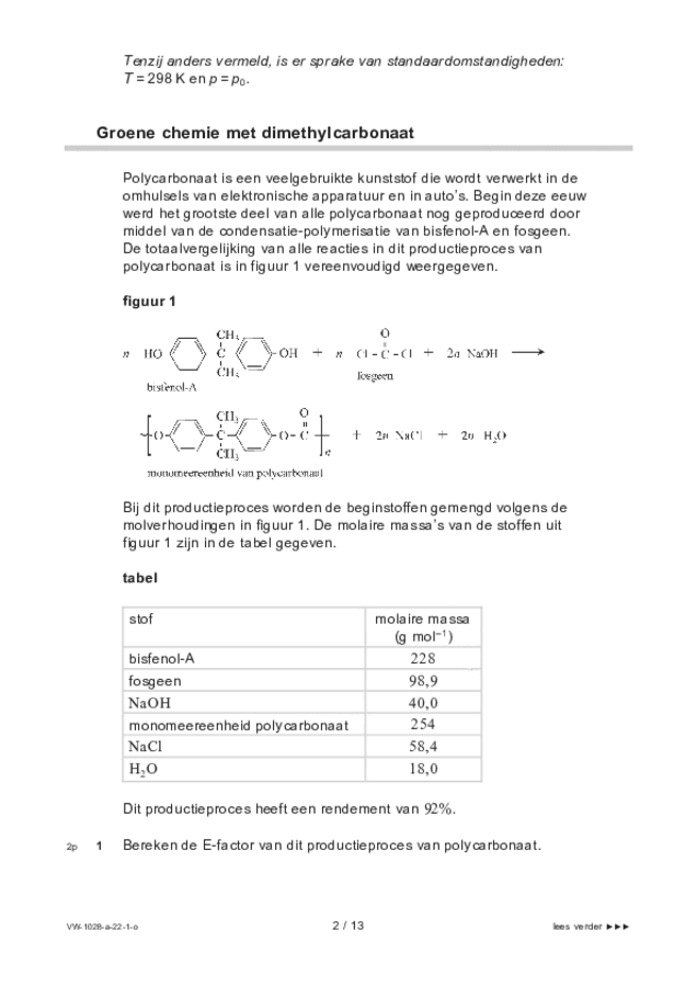 Opgaven examen VWO scheikunde 2022, tijdvak 1. Pagina 2