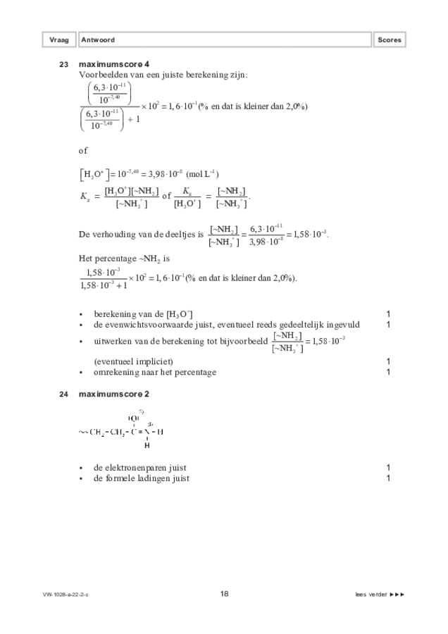 Correctievoorschrift examen VWO scheikunde 2022, tijdvak 2. Pagina 18