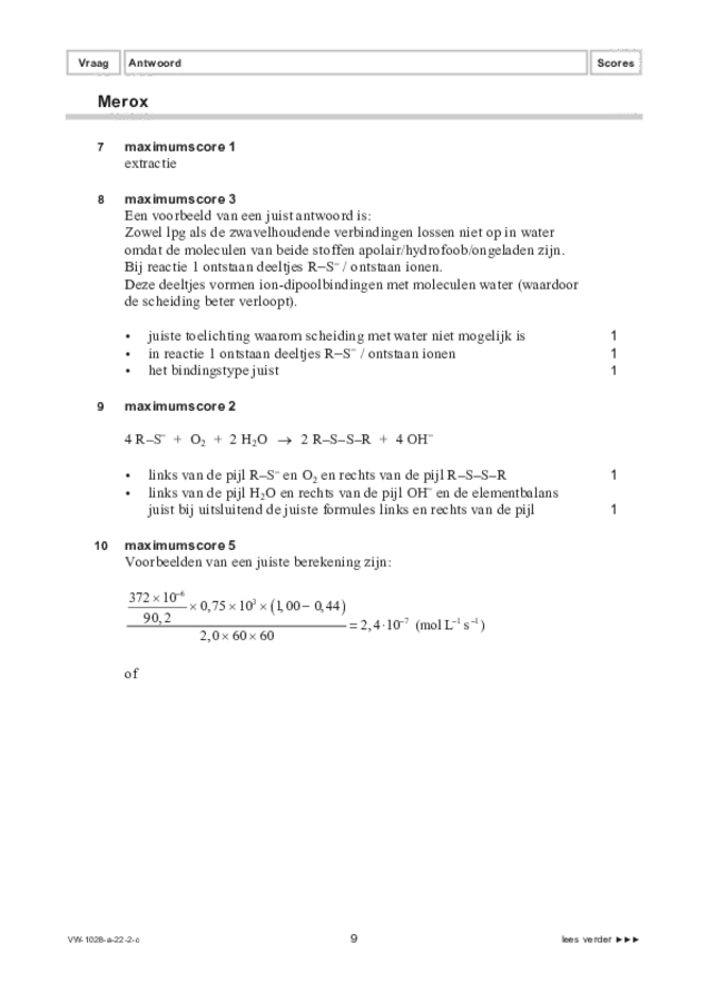 Correctievoorschrift examen VWO scheikunde 2022, tijdvak 2. Pagina 9