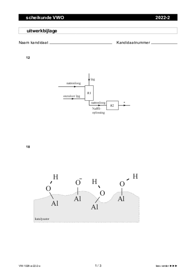 Uitwerkbijlage examen VWO scheikunde 2022, tijdvak 2. Pagina 1