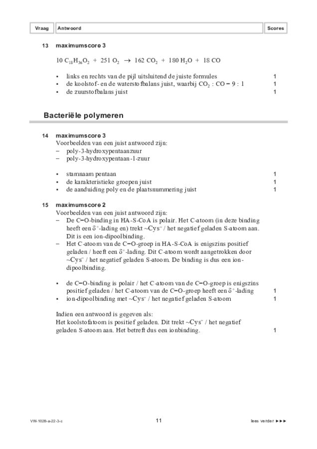 Correctievoorschrift examen VWO scheikunde 2022, tijdvak 3. Pagina 11