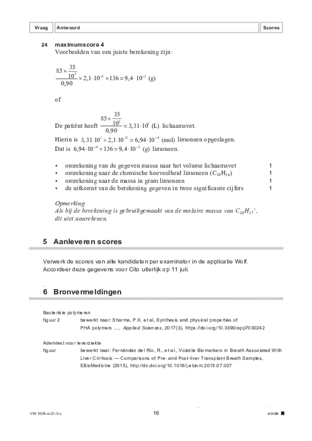 Correctievoorschrift examen VWO scheikunde 2022, tijdvak 3. Pagina 16