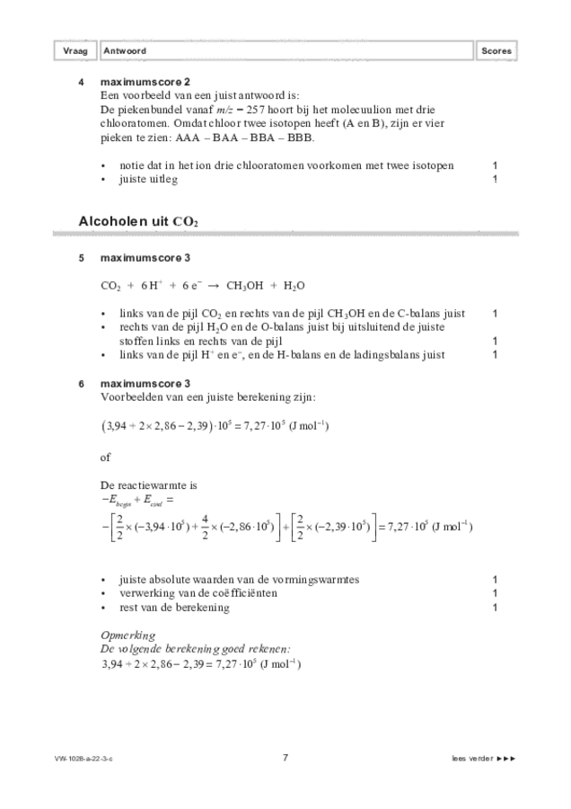 Correctievoorschrift examen VWO scheikunde 2022, tijdvak 3. Pagina 7