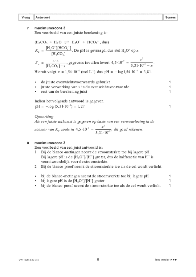 Correctievoorschrift examen VWO scheikunde 2022, tijdvak 3. Pagina 8