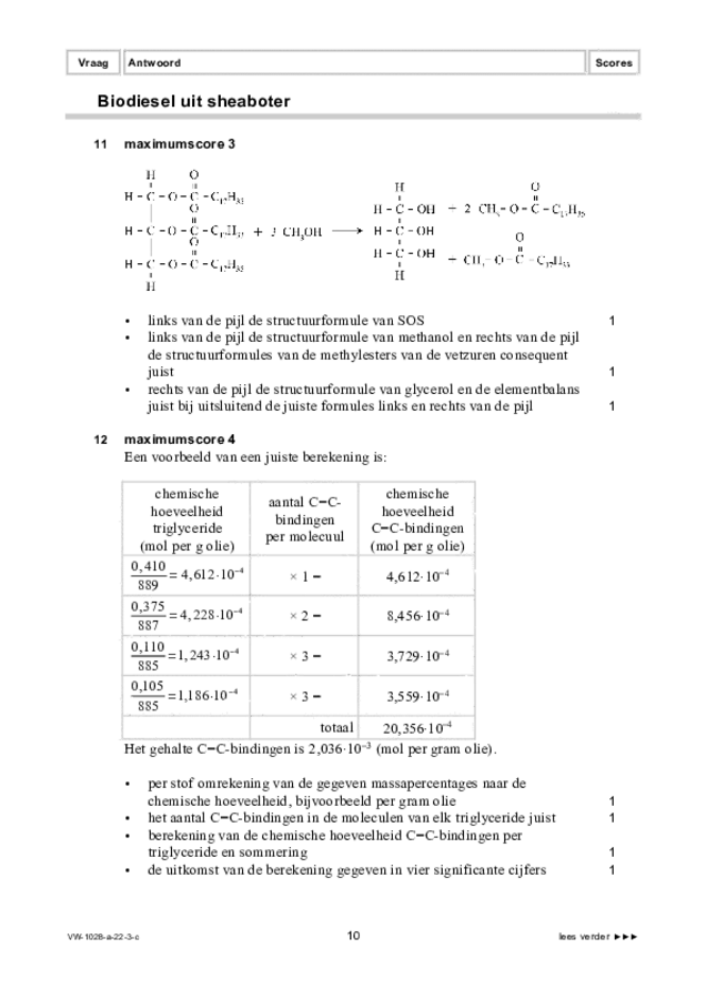 Correctievoorschrift examen VWO scheikunde 2022, tijdvak 3. Pagina 10