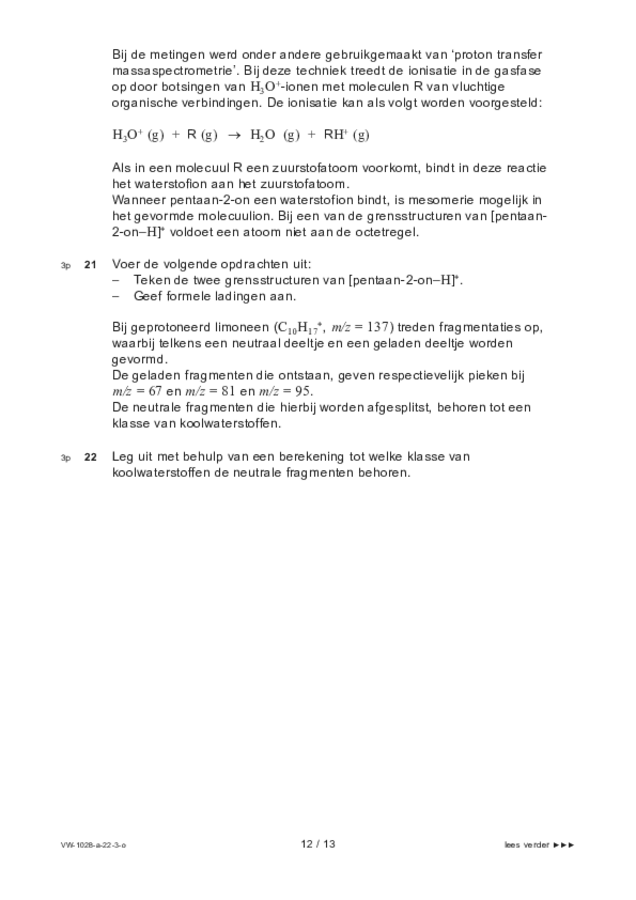 Opgaven examen VWO scheikunde 2022, tijdvak 3. Pagina 12