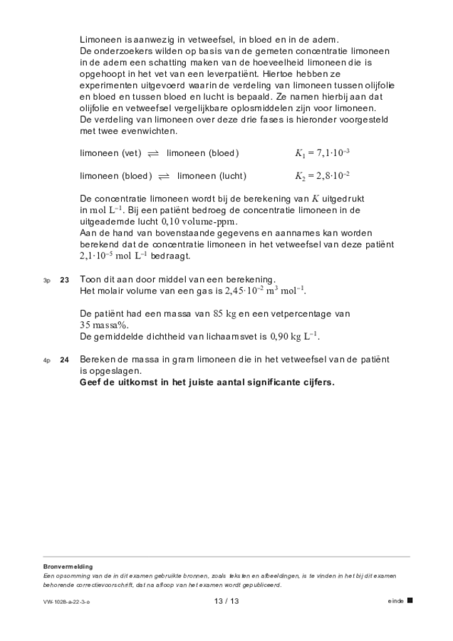 Opgaven examen VWO scheikunde 2022, tijdvak 3. Pagina 13