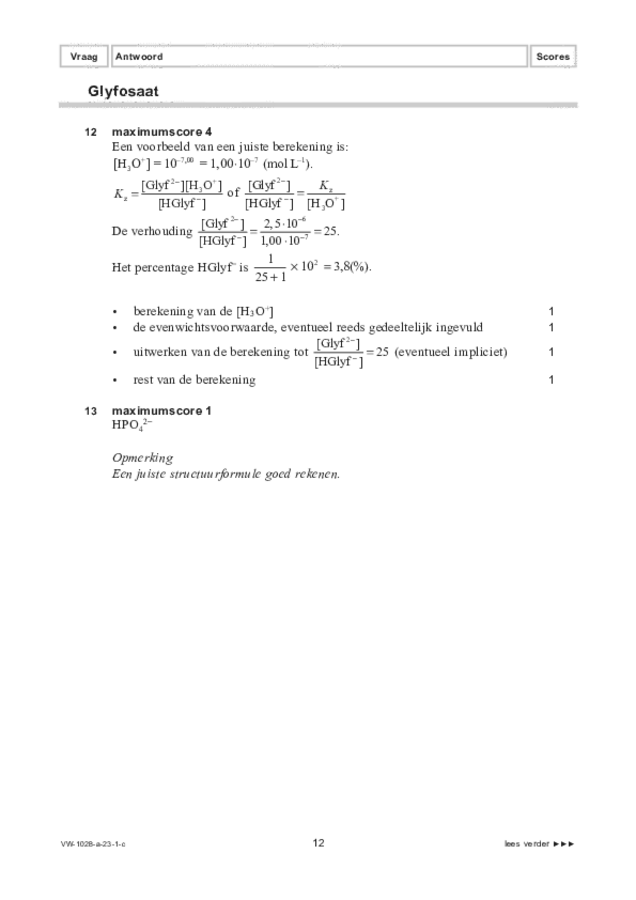 Correctievoorschrift examen VWO scheikunde 2023, tijdvak 1. Pagina 12