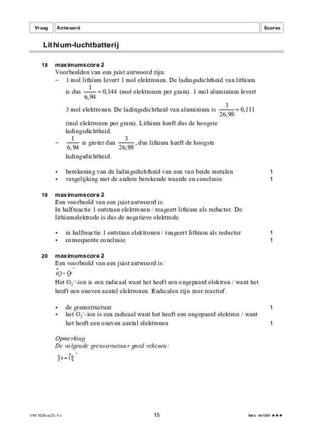 Correctievoorschrift examen VWO scheikunde 2023, tijdvak 1. Pagina 15