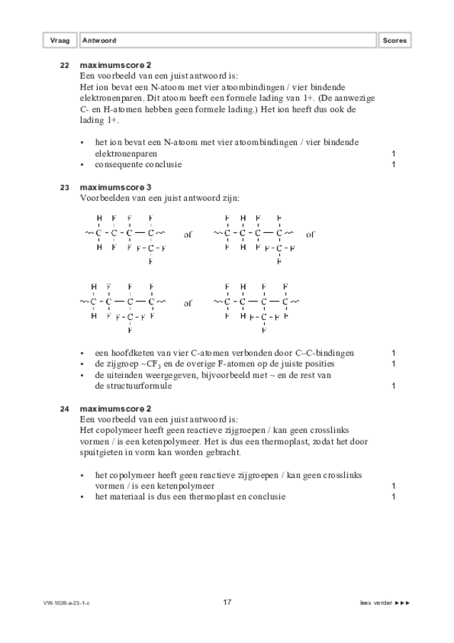 Correctievoorschrift examen VWO scheikunde 2023, tijdvak 1. Pagina 17