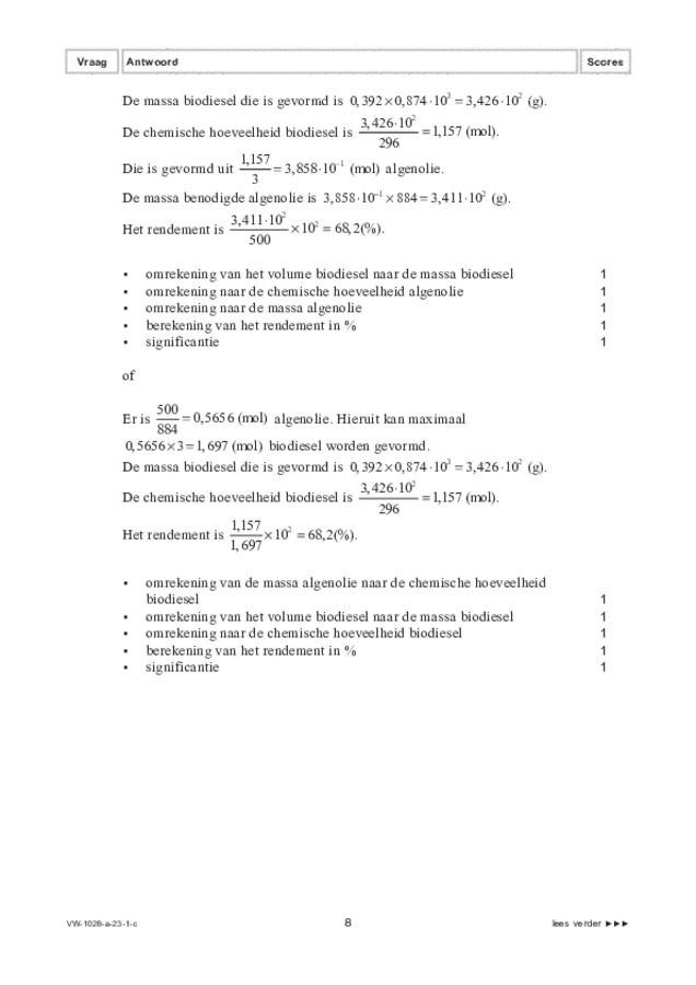 Correctievoorschrift examen VWO scheikunde 2023, tijdvak 1. Pagina 8