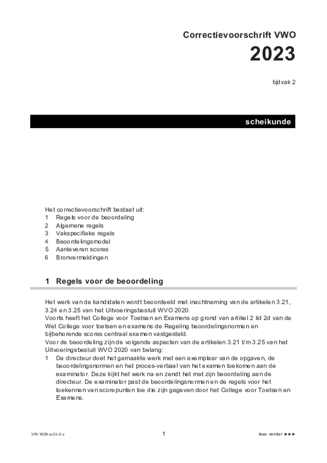 Correctievoorschrift examen VWO scheikunde 2023, tijdvak 2. Pagina 1