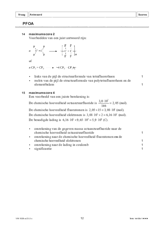 Correctievoorschrift examen VWO scheikunde 2023, tijdvak 2. Pagina 12