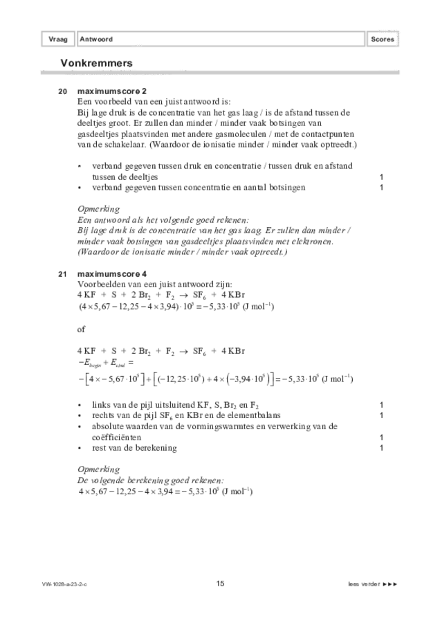 Correctievoorschrift examen VWO scheikunde 2023, tijdvak 2. Pagina 15