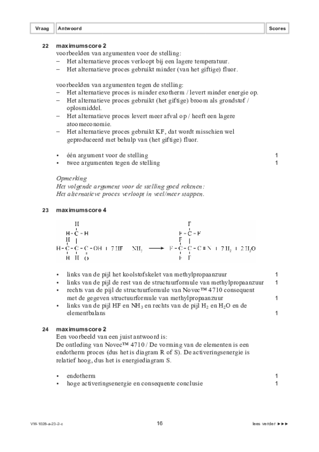 Correctievoorschrift examen VWO scheikunde 2023, tijdvak 2. Pagina 16