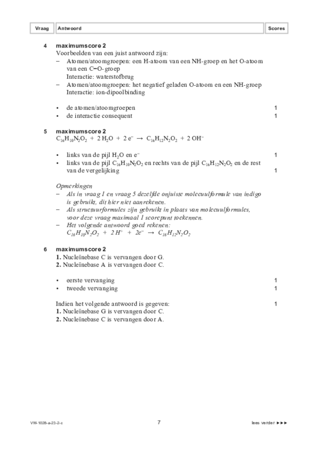 Correctievoorschrift examen VWO scheikunde 2023, tijdvak 2. Pagina 7