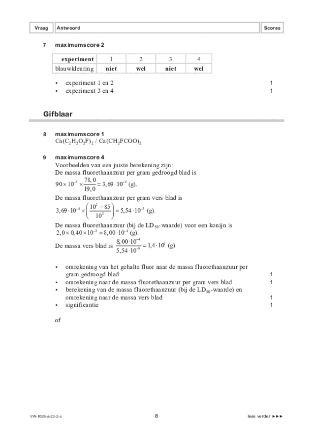 Correctievoorschrift examen VWO scheikunde 2023, tijdvak 2. Pagina 8