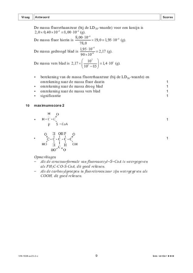 Correctievoorschrift examen VWO scheikunde 2023, tijdvak 2. Pagina 9