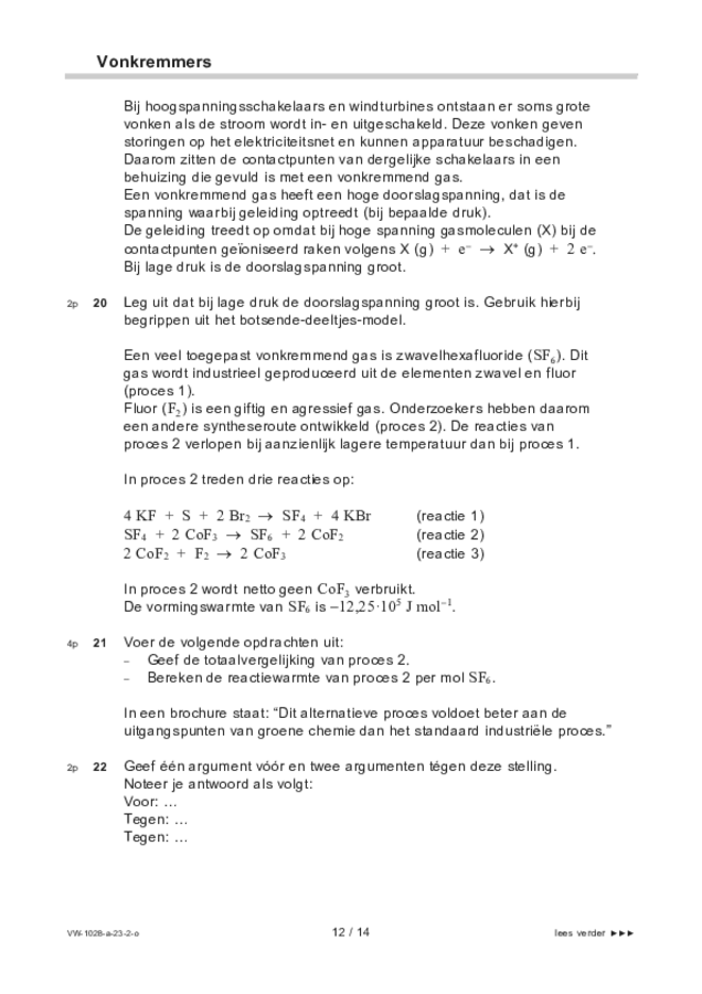 Opgaven examen VWO scheikunde 2023, tijdvak 2. Pagina 12