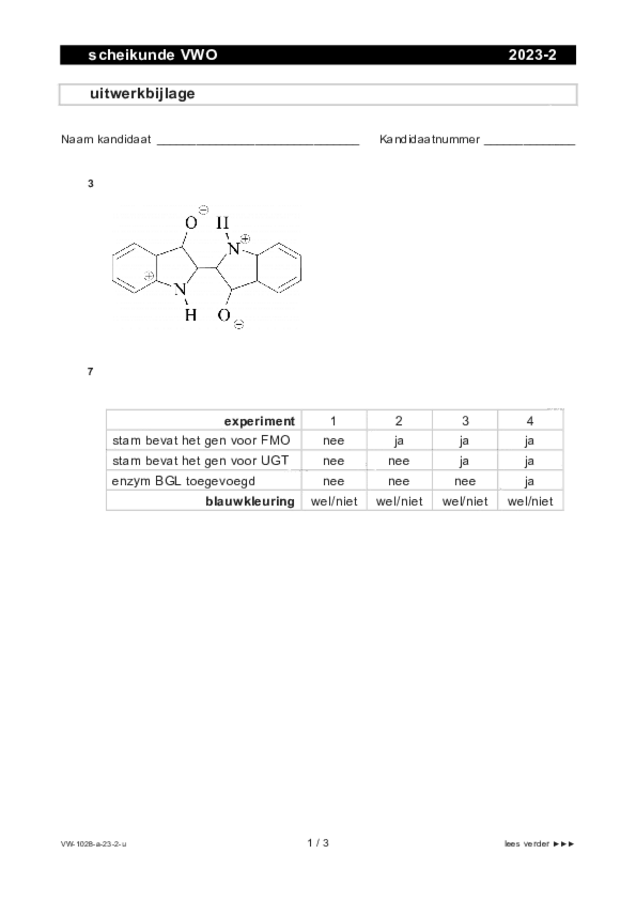 Uitwerkbijlage examen VWO scheikunde 2023, tijdvak 2. Pagina 1