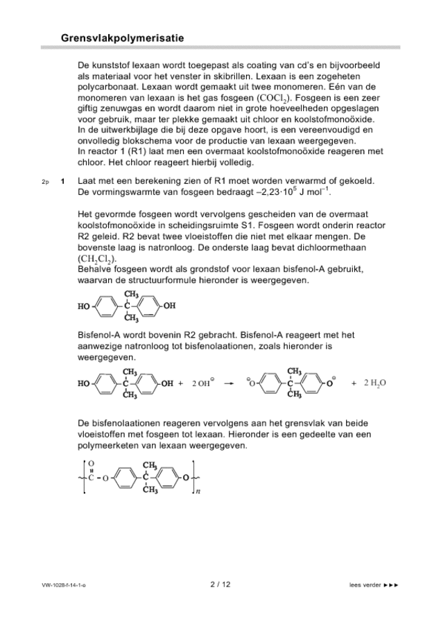 Opgaven examen VWO scheikunde 2014, tijdvak 1. Pagina 2