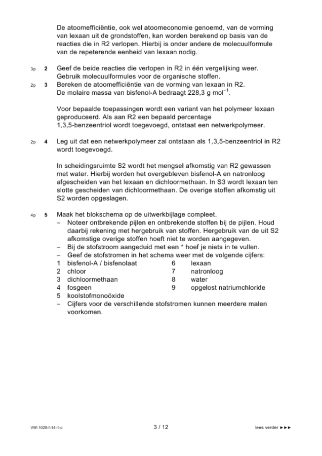 Opgaven examen VWO scheikunde 2014, tijdvak 1. Pagina 3