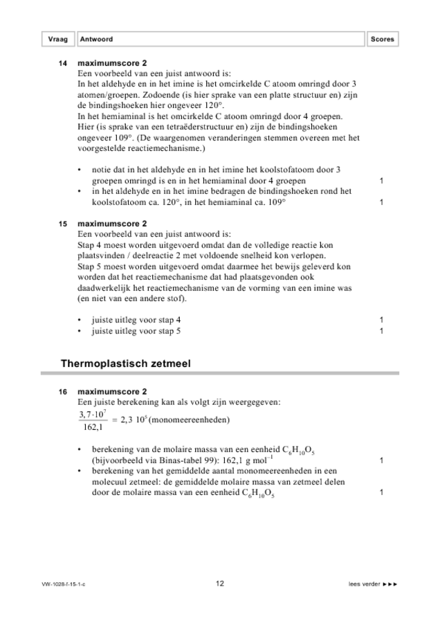 Correctievoorschrift examen VWO scheikunde 2015, tijdvak 1. Pagina 12