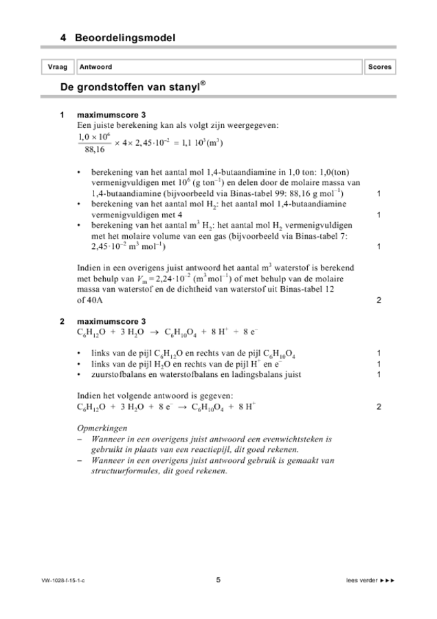 Correctievoorschrift examen VWO scheikunde 2015, tijdvak 1. Pagina 5