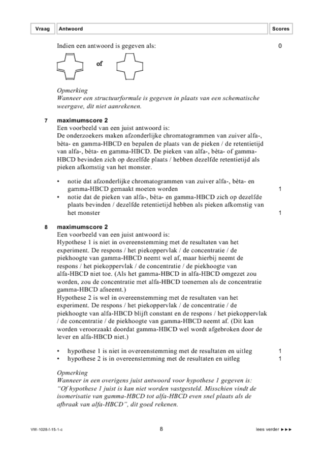 Correctievoorschrift examen VWO scheikunde 2015, tijdvak 1. Pagina 8
