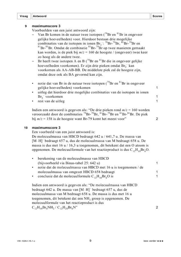 Correctievoorschrift examen VWO scheikunde 2015, tijdvak 1. Pagina 9