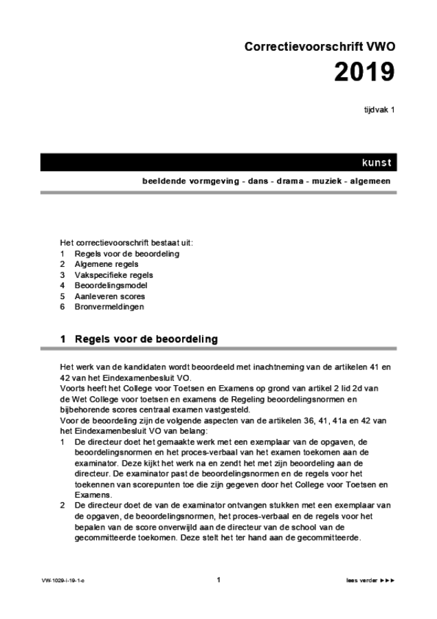 Correctievoorschrift examen VWO kunst (algemeen) 2019, tijdvak 1. Pagina 1