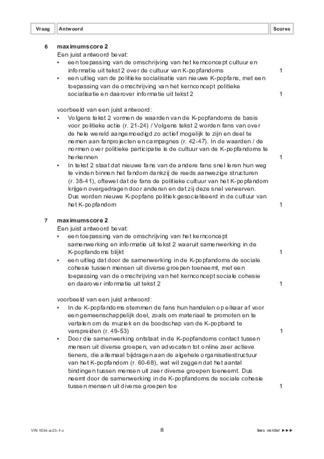 Correctievoorschrift examen VWO maatschappijwetenschappen 2023, tijdvak 1. Pagina 8