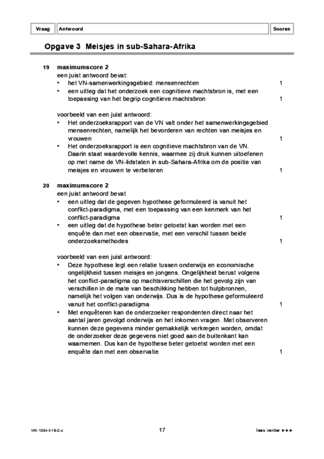 Correctievoorschrift examen VWO maatschappijwetenschappen 2019, tijdvak 2. Pagina 17