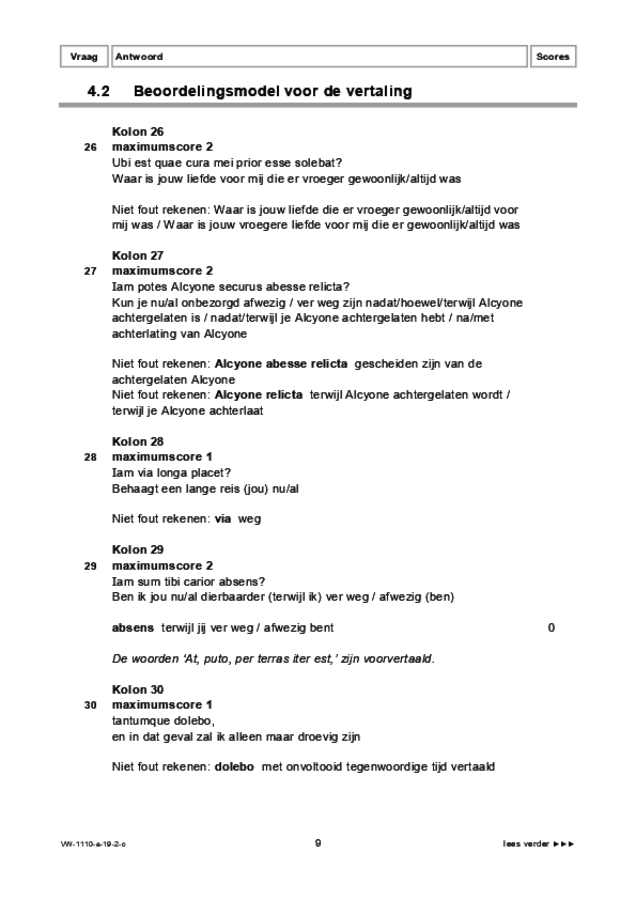 Correctievoorschrift examen VWO Latijn 2019, tijdvak 2. Pagina 9