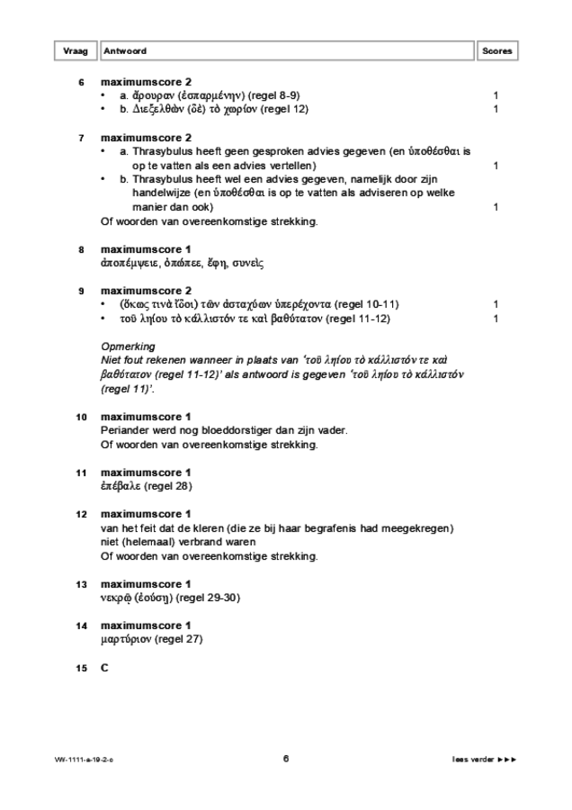 Correctievoorschrift examen VWO Grieks 2019, tijdvak 2. Pagina 6