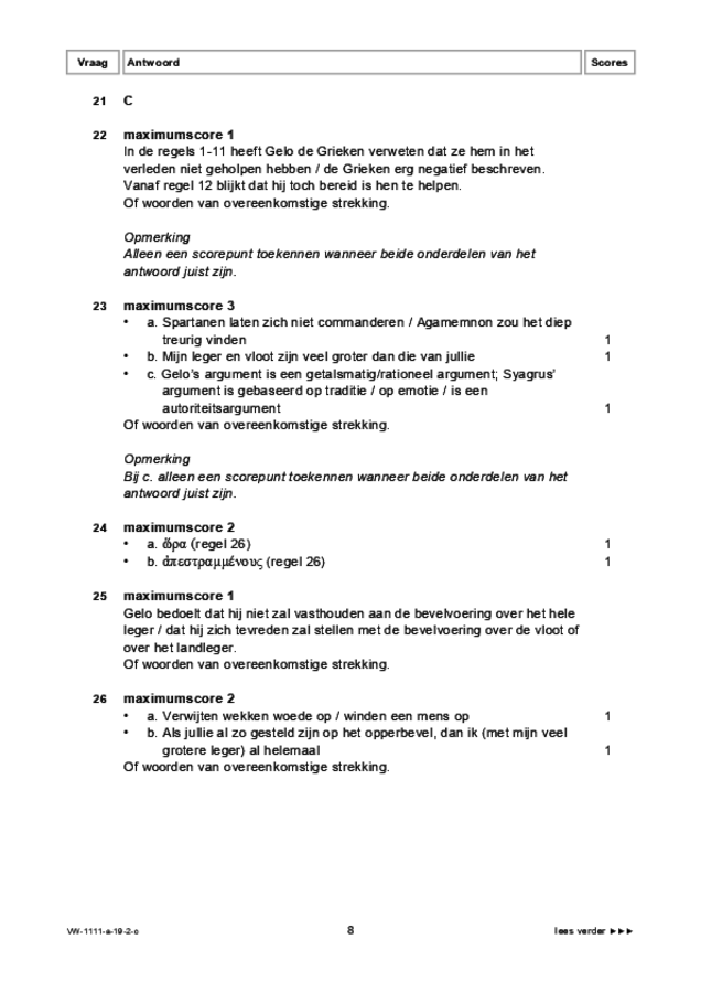 Correctievoorschrift examen VWO Grieks 2019, tijdvak 2. Pagina 8