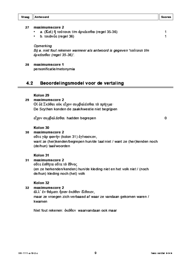 Correctievoorschrift examen VWO Grieks 2019, tijdvak 2. Pagina 9