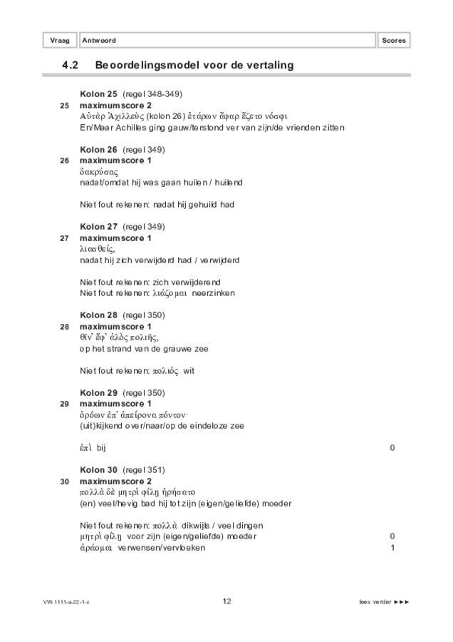 Correctievoorschrift examen VWO Grieks 2022, tijdvak 1. Pagina 12