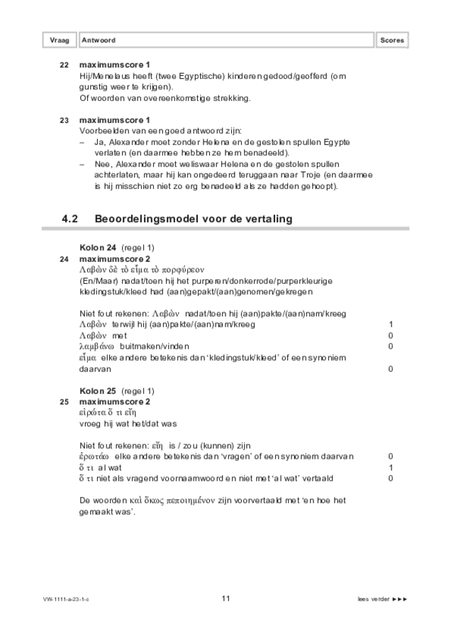 Correctievoorschrift examen VWO Grieks 2023, tijdvak 1. Pagina 11