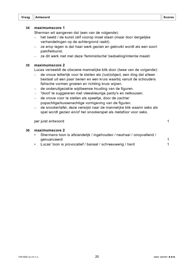 Correctievoorschrift examen VWO tekenen, handenarbeid en textiele werkvormen 2014, tijdvak 1. Pagina 20