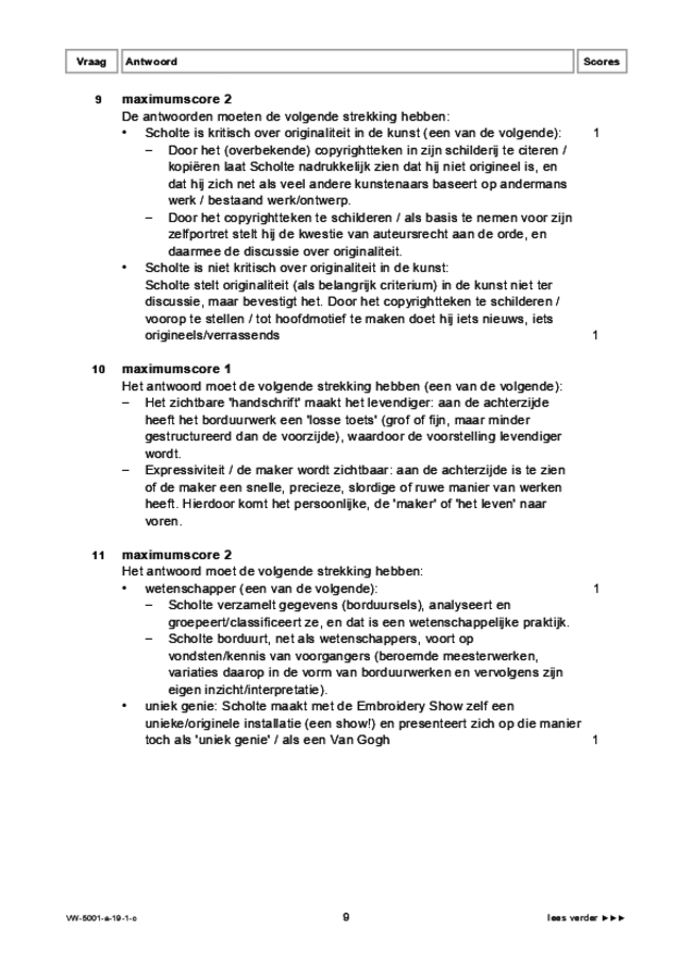 Correctievoorschrift examen VWO tekenen, handenarbeid en textiele werkvormen 2019, tijdvak 1. Pagina 9