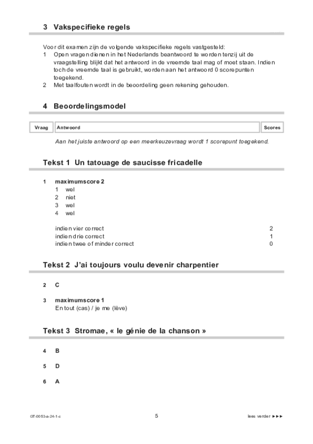 Correctievoorschrift examen VMBO GLTL Frans 2024, tijdvak 1. Pagina 5