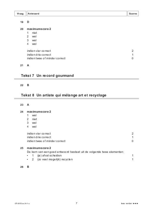 Correctievoorschrift examen VMBO GLTL Frans 2024, tijdvak 1. Pagina 7