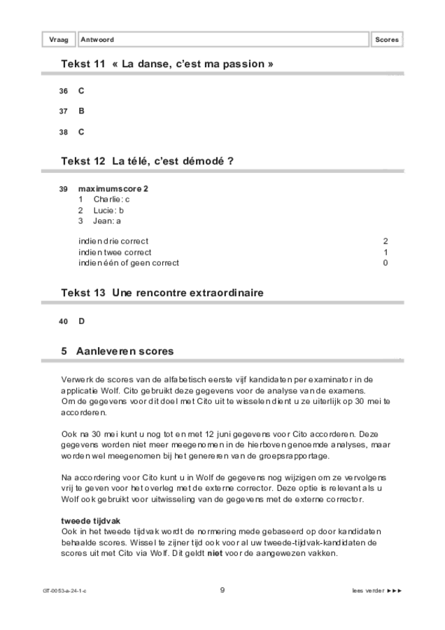 Correctievoorschrift examen VMBO GLTL Frans 2024, tijdvak 1. Pagina 9