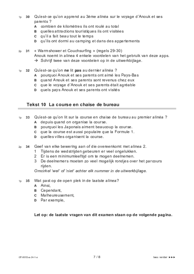 Opgaven examen VMBO GLTL Frans 2024, tijdvak 1. Pagina 7