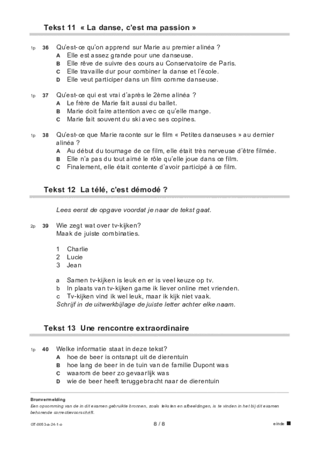 Opgaven examen VMBO GLTL Frans 2024, tijdvak 1. Pagina 8