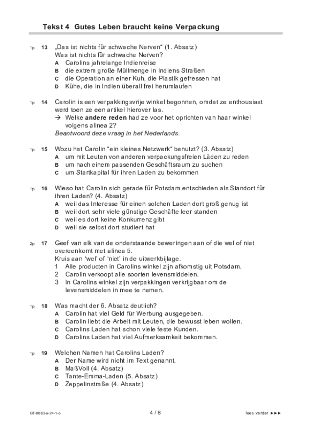 Opgaven examen VMBO GLTL Duits 2024, tijdvak 1. Pagina 4