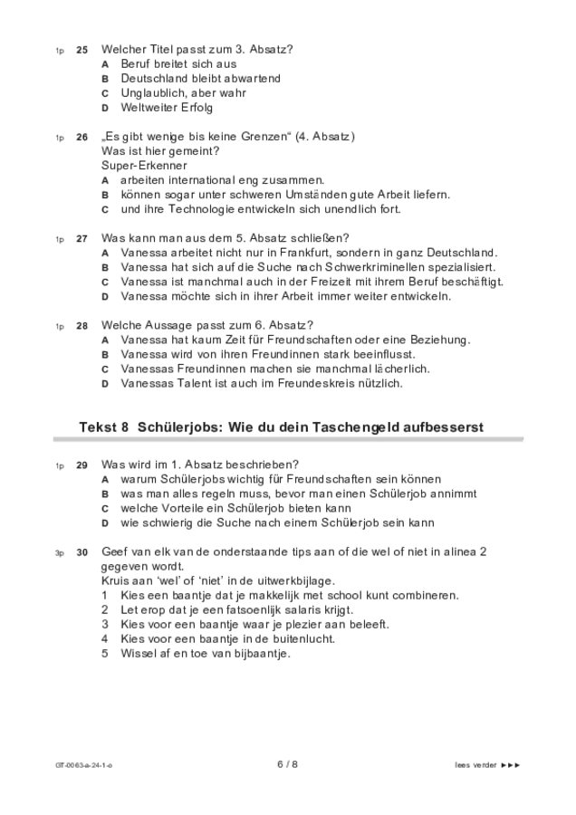 Opgaven examen VMBO GLTL Duits 2024, tijdvak 1. Pagina 6